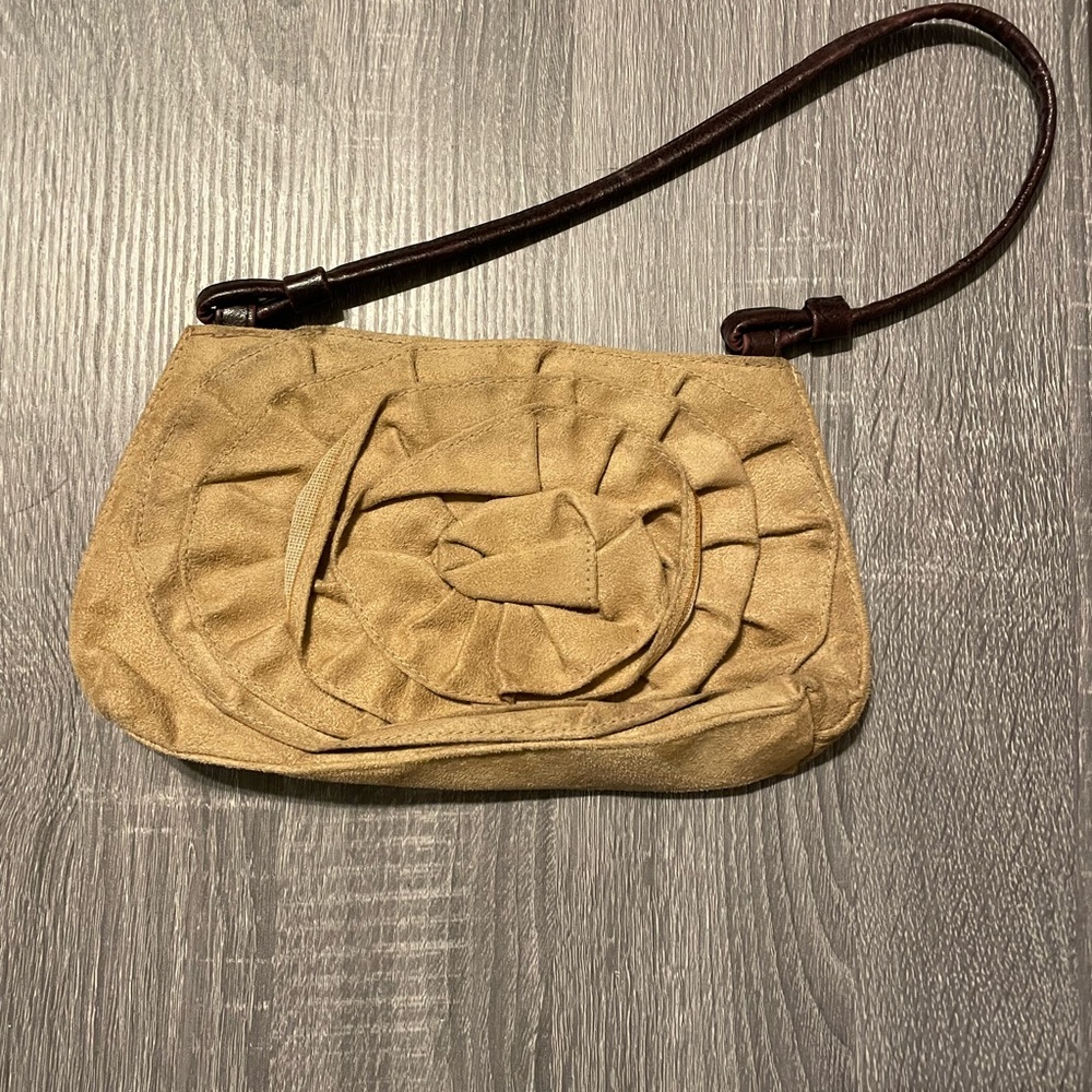 Y2k Vintage Victoria Secret Tan 3d Floral Faux Suede Shoulder Bag HTF